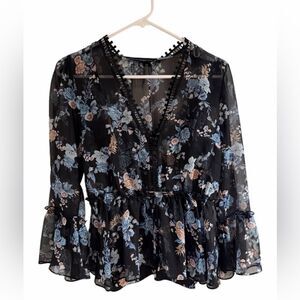White House Black Market Dark Coquette Fairycore Floral Sheer Babydoll Top – XS